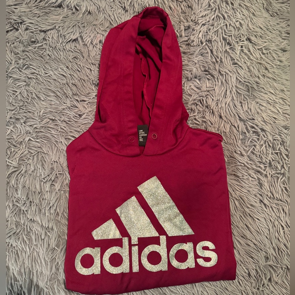 Adidas Kids Burgundy Hoodie with Silver Logo